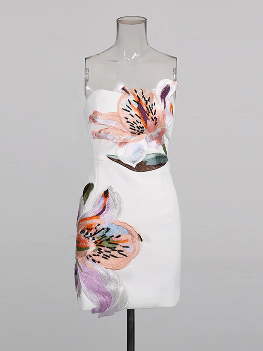 CHICEVER – robe brodée épissée pour femme, col carré, sans manches, amincissante, douce et élégante, mode d'été