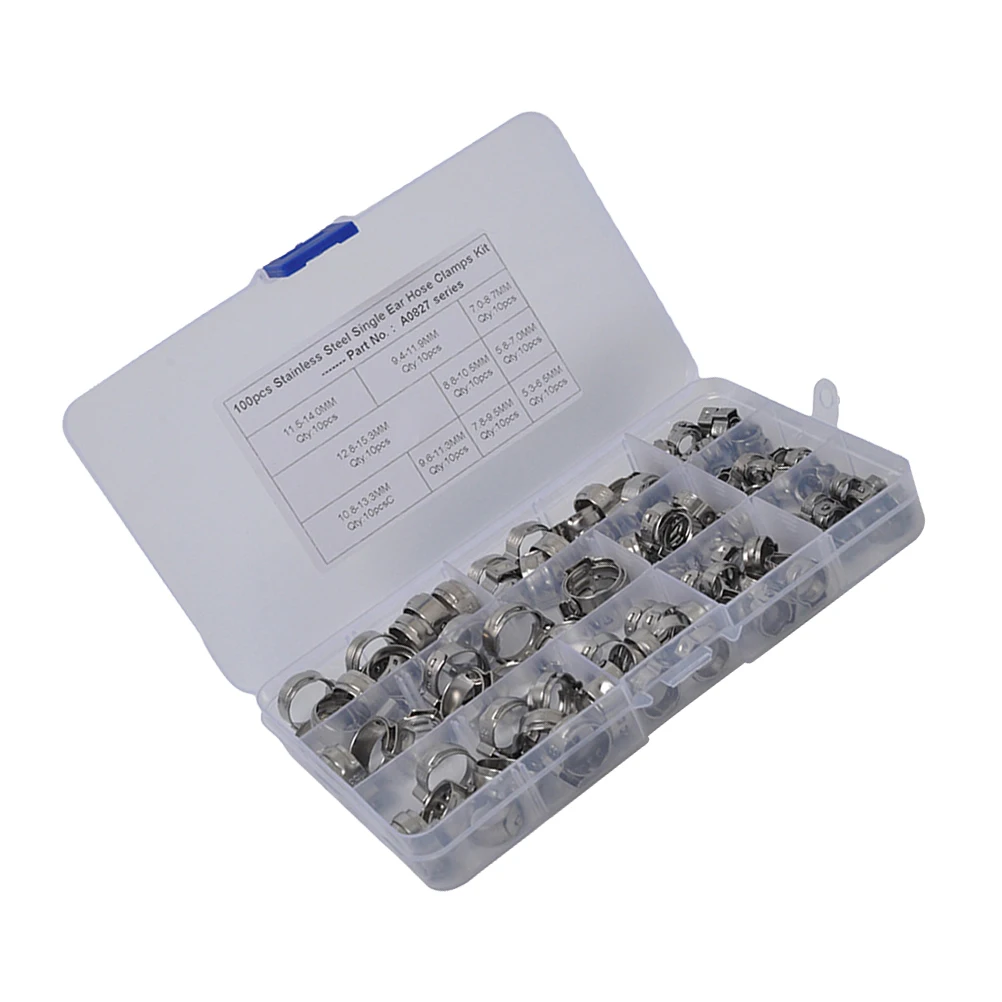 

100 PCS Stainless Steel Clamp Set Adjustable Hose Clamps Worm Gear Belt Clip Tube