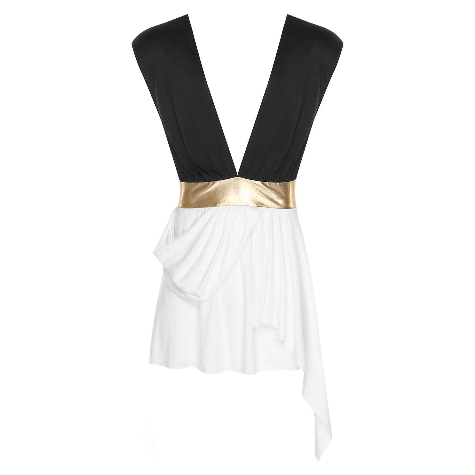 

Authentic Mens Greek Toga Costume Deep V Neck Sleeveless Robe Metallic Waist Accent Asymmetrical Design for Halloween Roleplay