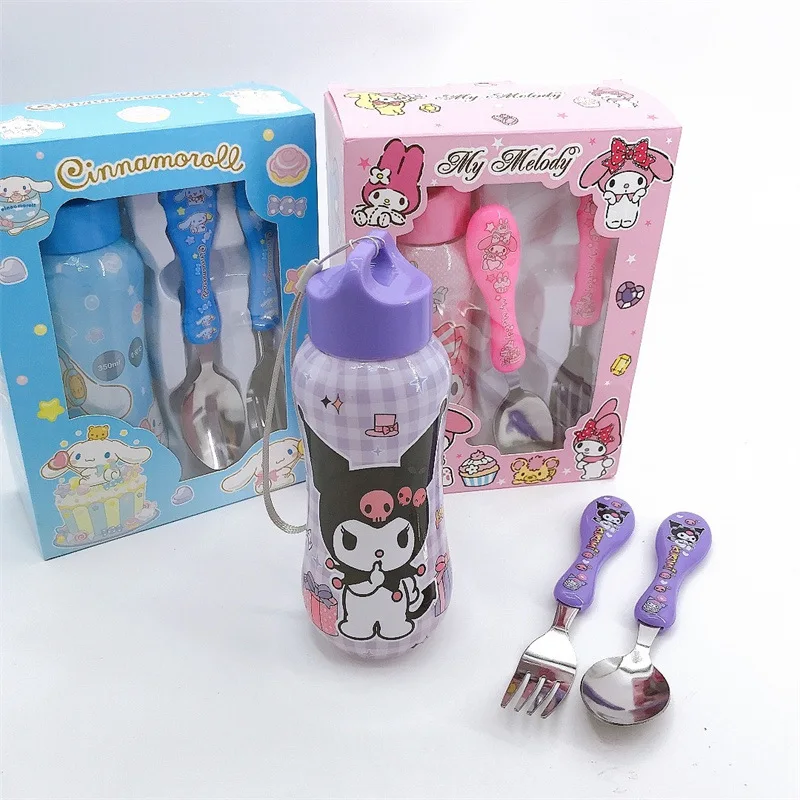 Kawaii Anime Cinnamoroll Sanrio My Melody Portable Children Spoons Forks Cute Cartoon Kuromi Kettles Tableware Set Kids Rewards