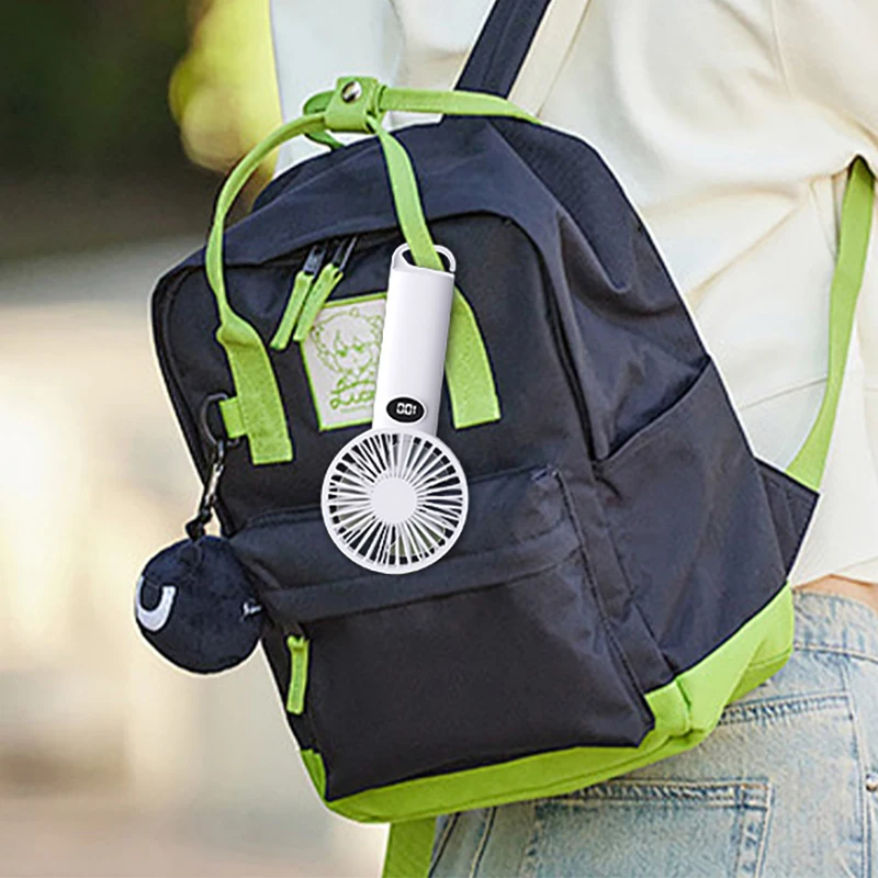 Handheld/Desk-Stand/Overhead Multi-Functional Small Fan with LCD Display and 6 Wind Speed Levels image 5