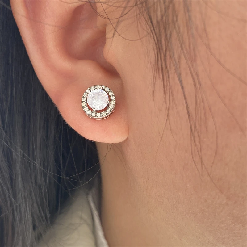 ZAKOL Fashion White Color Hearts & Arrows Stud Earrings For Women Wedding Elegant AAA Zircon Crystal Round Jewelry FSEP038