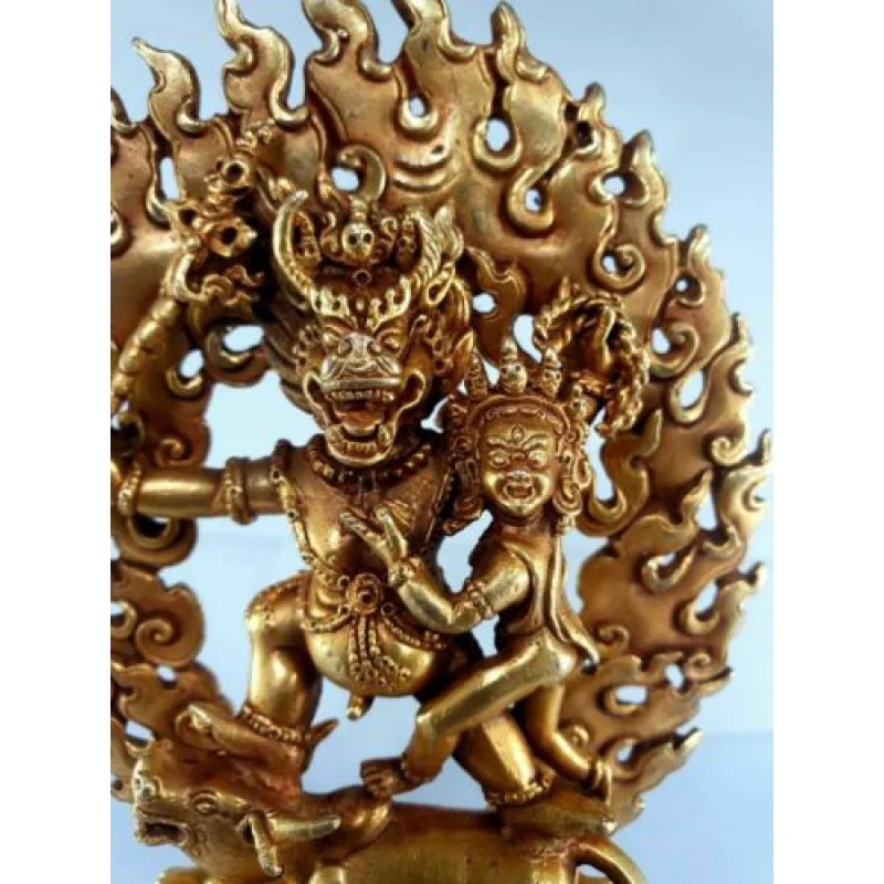 Buddhist Statue and Spouse Shakti in the Mountains, All Gold Plated, High Quality