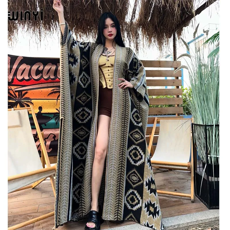 WINYI new Africa printed Winter cardigan woman kimono Fashion party dress Thick Warm Female abaya winter outfits for women coat