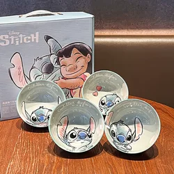 4Pcs Lilo & Stitch Cartoon Ceramic Bowl Kawaii Stitch Large Capacity Household Soup Bowl Rice Bowl Cute Dessert Bowl Gift