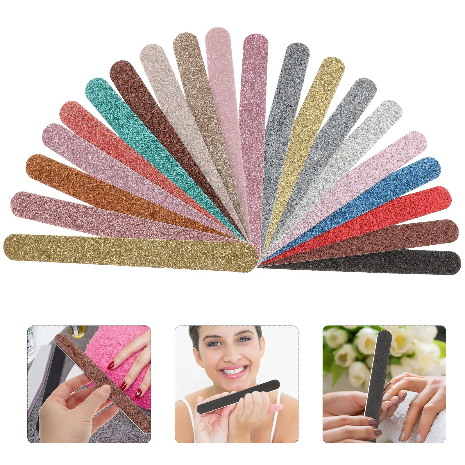 20pcs Glitter Nail Files Emery Boards Grit For Natural Acrylic Nails Manicure Pedicure Tools Women File Gel Removal Pet Grooming