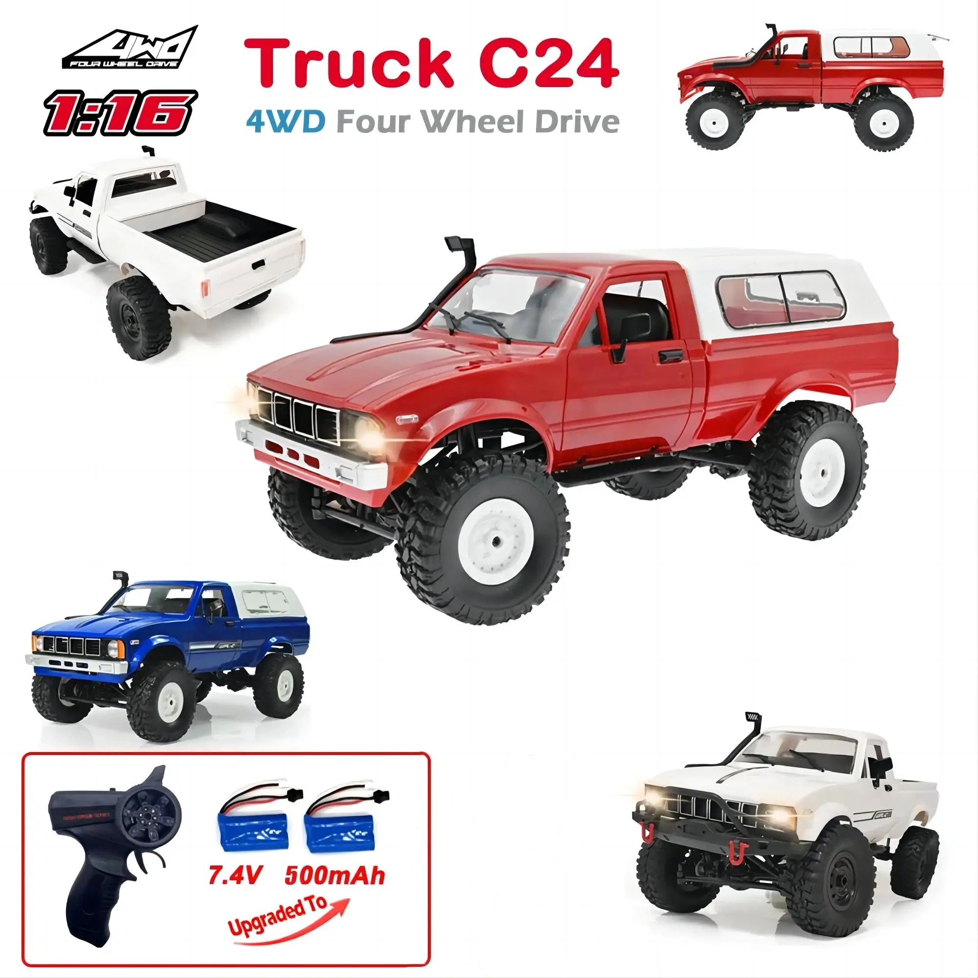 Pełna skala Wpl C24-1 Samochód zdalnie sterowany 1:16 2.4g 4wd Rock Crawler Elektryczny Buggy Ciężarówka wspinaczkowa Led Light On-road 1/16 Dla