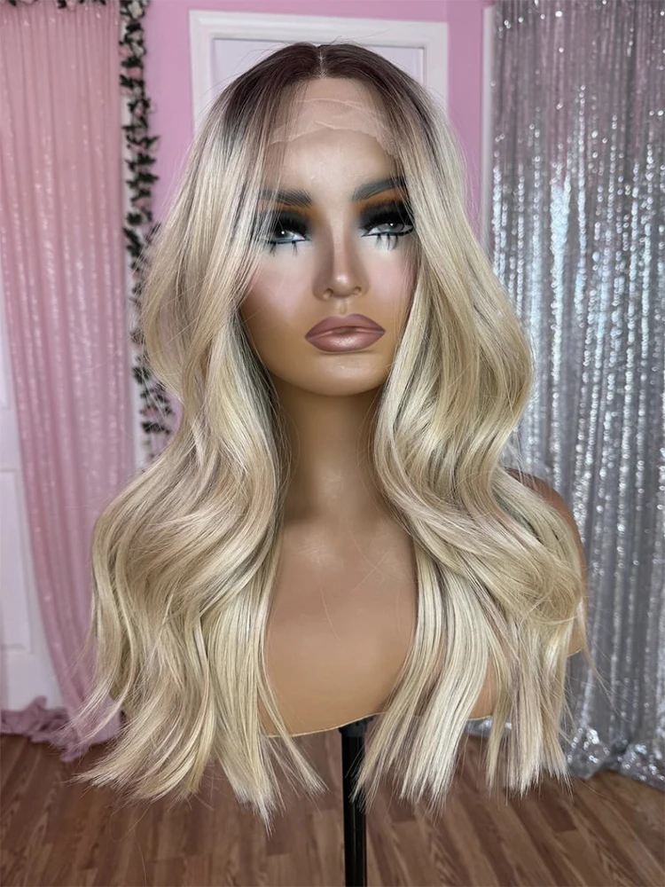 

Honey Blonde Colored Body Wave Hairline Glueless Synthetic Hair Lace Front Wig For Women Heat Resistant Fiber Daily Wear