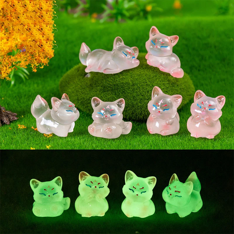 Cartoon Cute Mini Luminous Little Fox Micro Ornaments Miniature Figurines Creative DIY Home Decoration Accessories Gifts