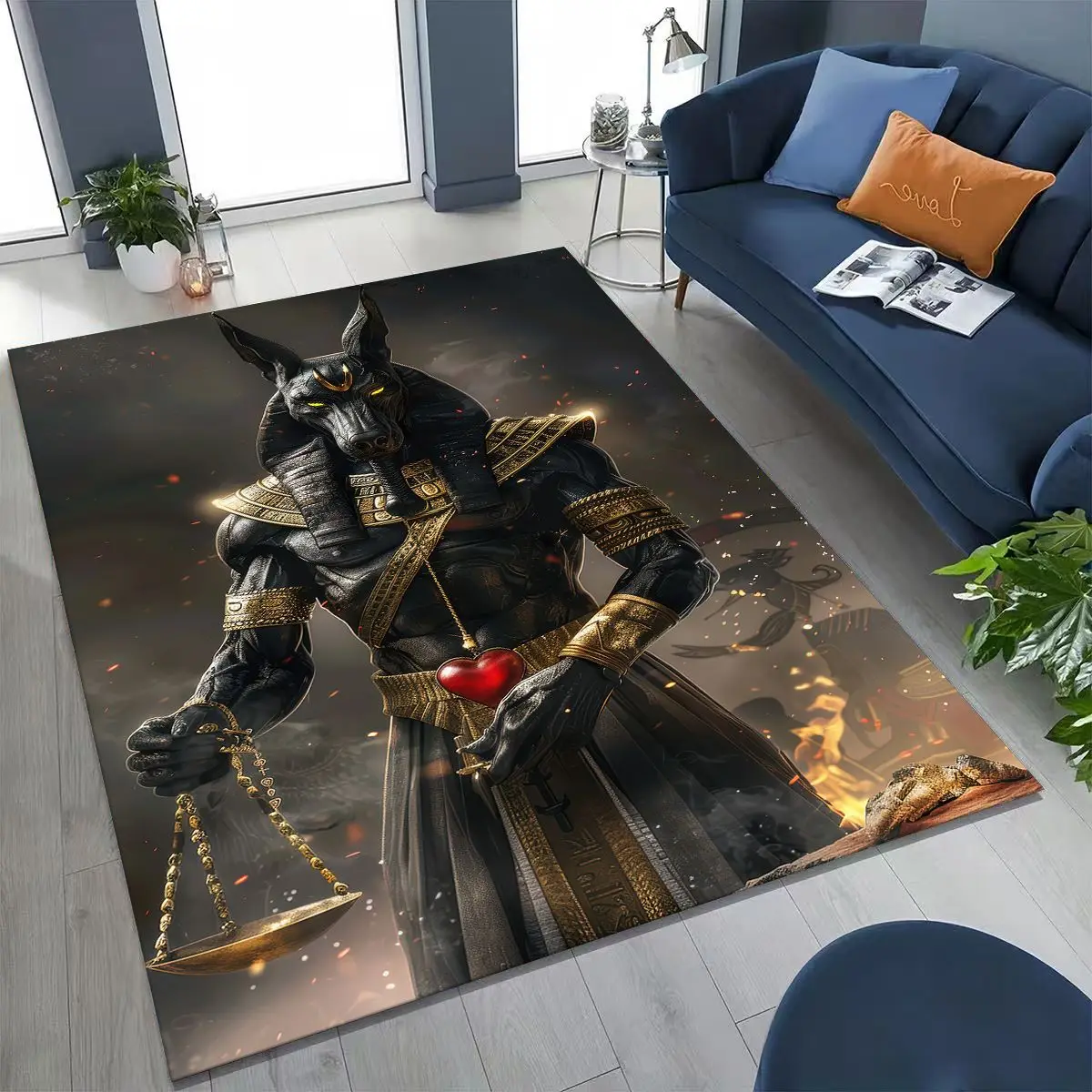 

Ancient Egyptian God Dead Anubis Pharaoh Tutankhamun Mask Rug for Bedroom Living Room Sofa Home Doormat Decor,Non-slip Floor Mat