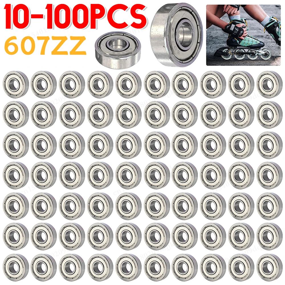 10-100pcs 607ZZ 7x19x6mm Miniature Ball Bearings Heavy Load Metal Sealed Carbon Steel Wear Resistant for Skateboard Scooter