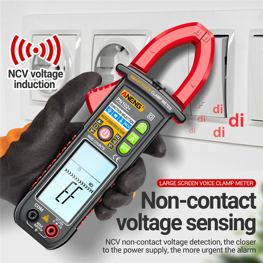 PN102 Multimeter Energy Meter Test 0-600V High Current Transformer Clamp Home Voice Control Auto-range Display Measure Tool