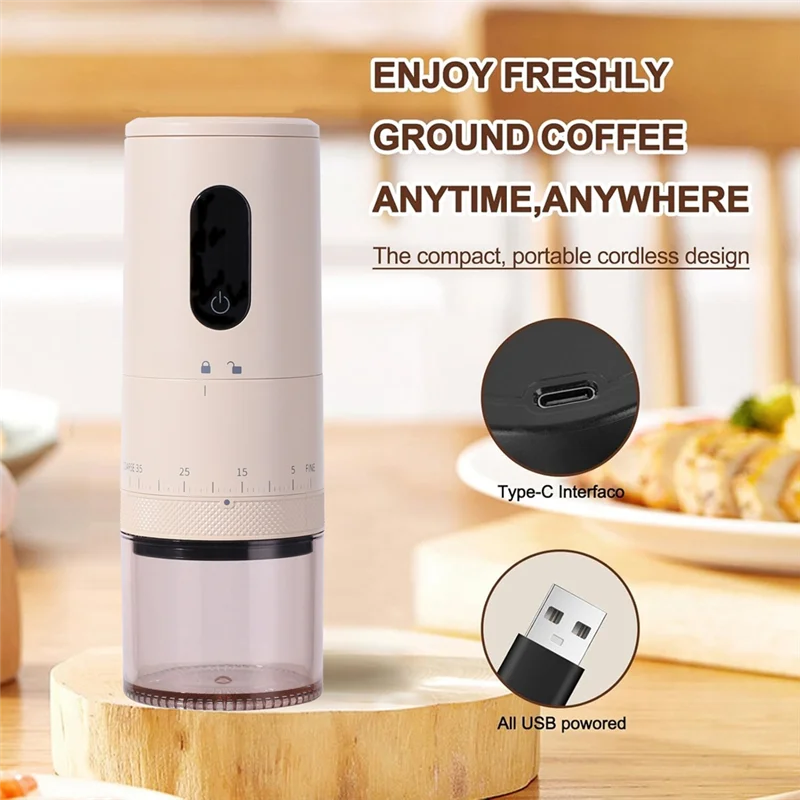 مطحنة القهوة المحمولة ABVI مطحنة القهوة الكهربائية مع إعدادات طحن قابلة للتعديل للسفر والتخييم والمكتب