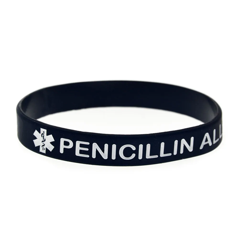 50 Stück medizinische Armbänder zur Identifizierung von Allergien gegen PENICILLIN, aus Silikonkautschuk, Erwachsenengröße, 4 Farben. – Detail 8