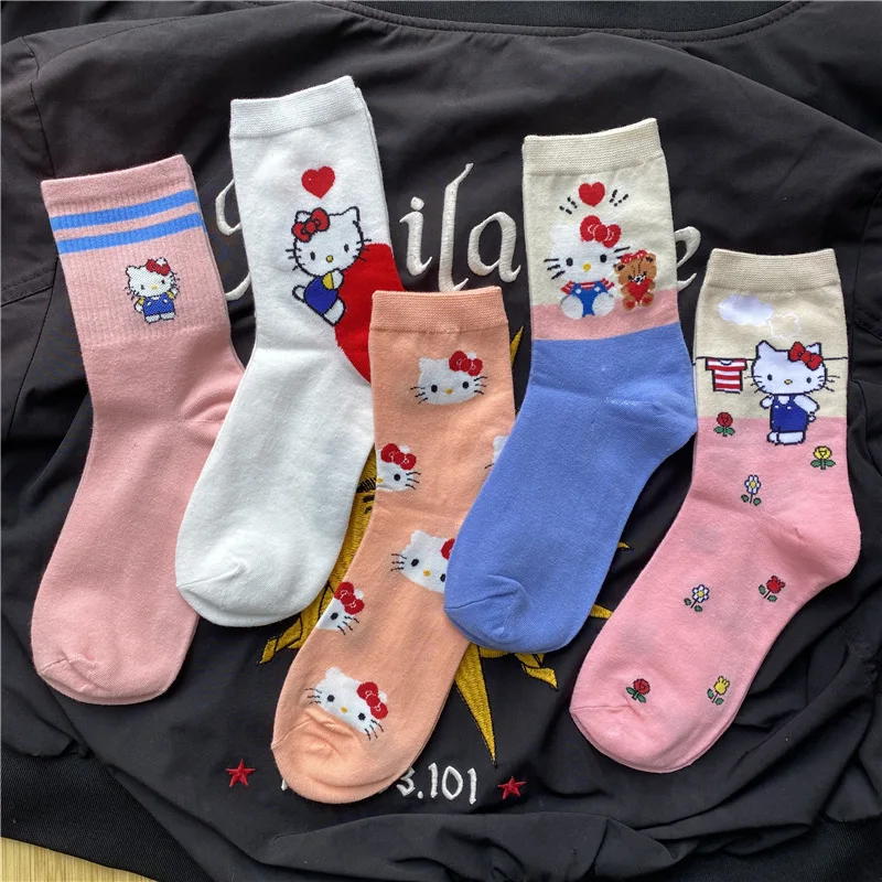 New Cartoon Sanrio Kawaii Mid-tube Socks Female Couples Matching Cartoon Hello Kitty Series Long Socks Personality Sports Socks