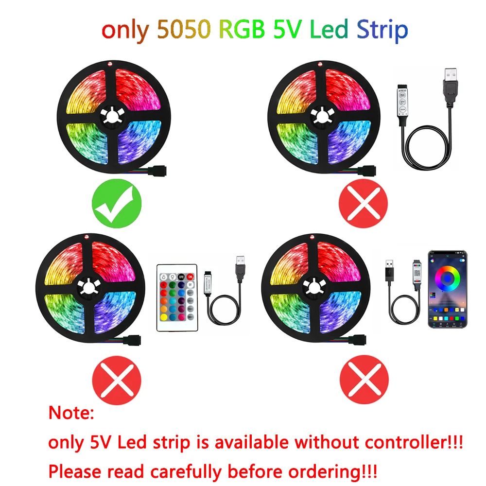 5050 5V listwy RGB Led światła kontroler Bluetooth USB 0.5m-5m 12led/m Led pasek światła dla podświetlenie TV dekoracje do wnętrz do sypialni