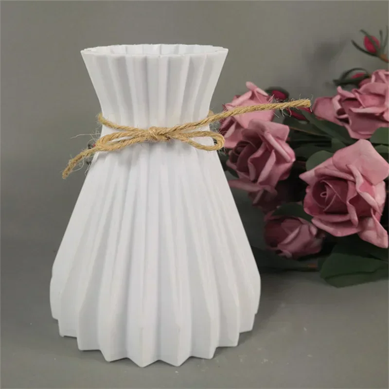 Nordic Style Plastic Flower Vase Imitation Ceramic White Flower Pot Basket Living Room Decoration Ornament Flowers Arrangement