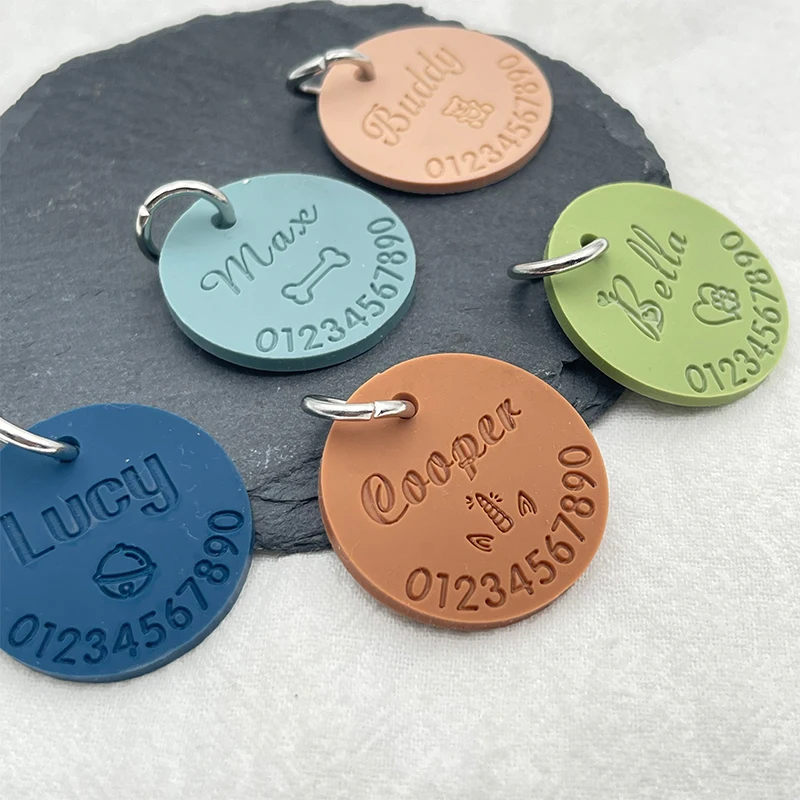 New Customized Silicone Pet Anti-lost ID Tag Cat Dog Tag Engraved Name Phone Number Custom Pendant Puppy Collars Accessories