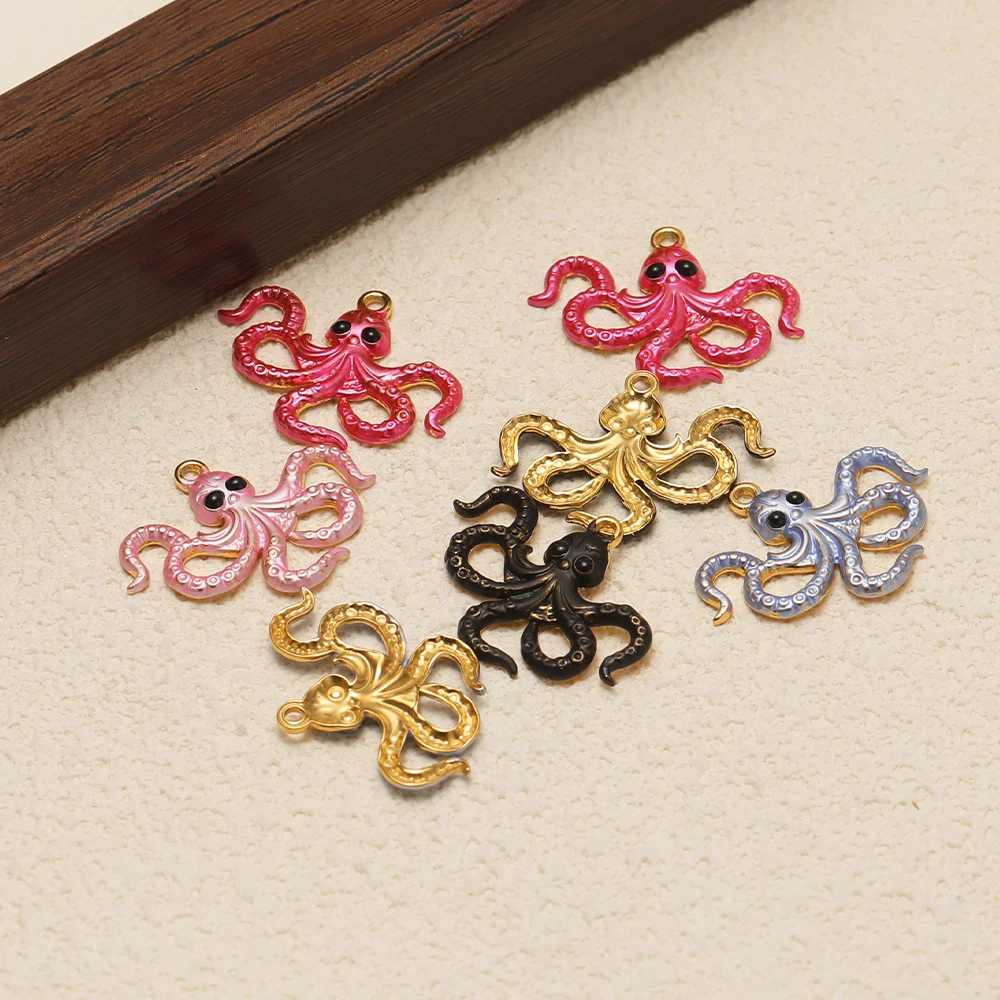4 Stück Edelstahl-Emaille-Oktopus-Anhänger, Meerestier-Anhänger für DIY-Schmuckherstellung für Kinder, Halsketten, Armbänder, Ohrringe und Zubehör – Detail 1