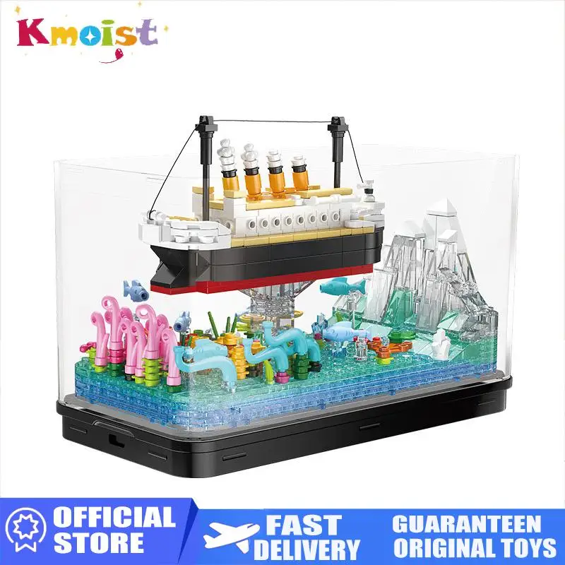 

579PCS Fish Tank DIY Building Blocks Creative Ocean View Boat Iceberg Assembly Model Bricks With Light Children Toys Xmas Gifts