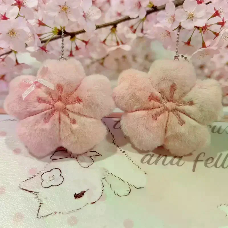 2026 New Cherry Blossom Series Plush Doll Pendant Kawaii Pink Flower Car Keychain Gift For Cute Girlfriend Bag Decoration