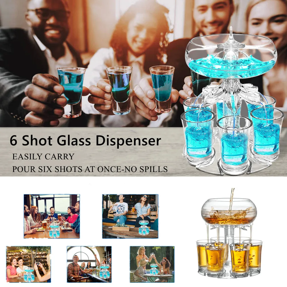 6 Shot Liquor Dispenser, Acrylic Bar Wine Decanator, Whisky Glass Dispenser Holder Beer Drink Dispenser Accessories for Bar Home