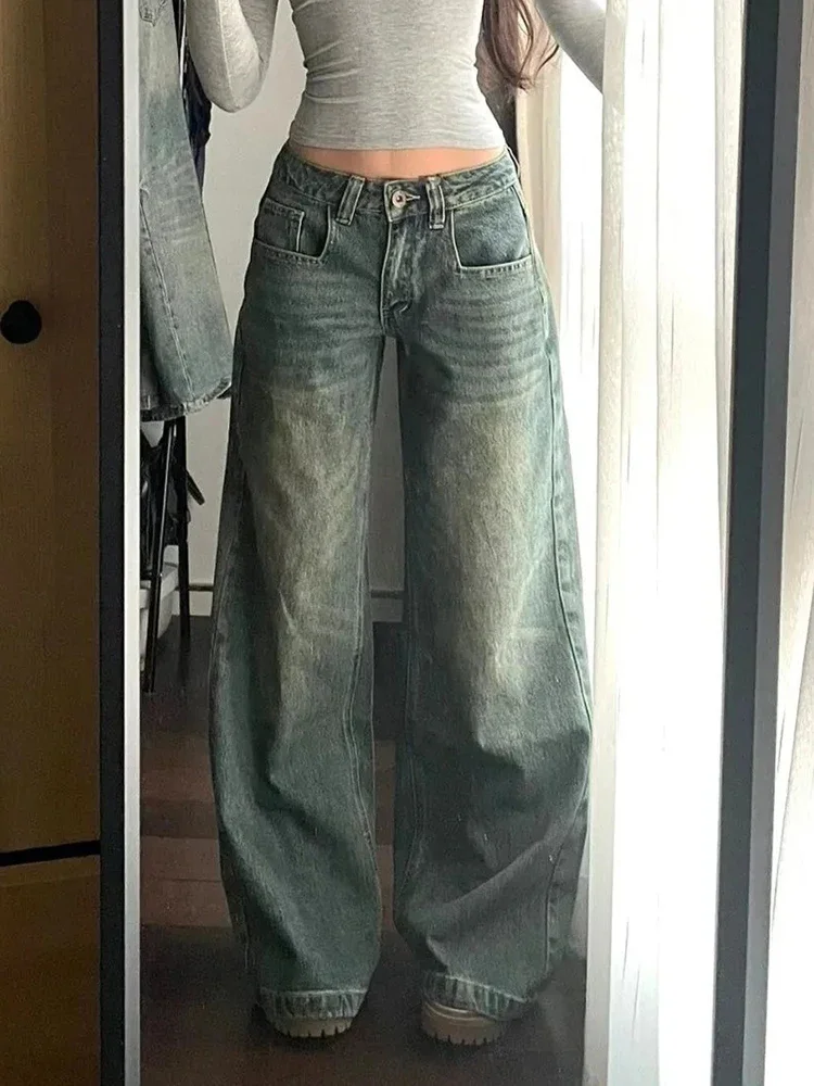 

Zoki American Y2K Vintage Jeans Women Loose Harajuku Casual Denim Pants High Waist Retro Streetwear Female Pockets Trousers New
