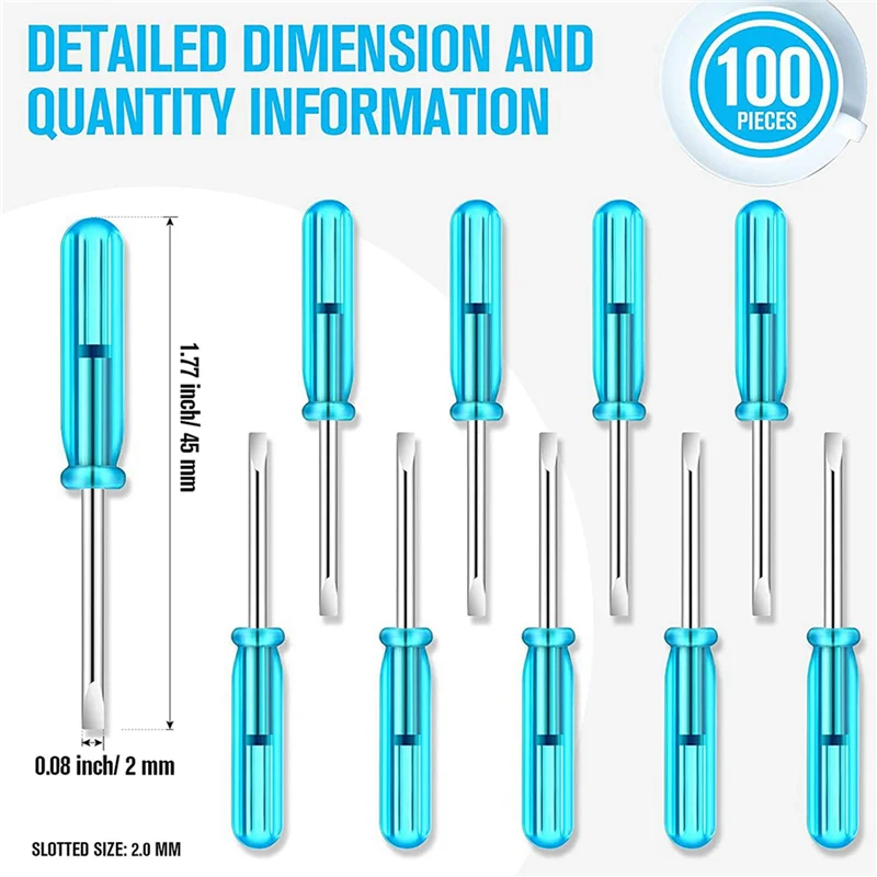 WCS-200PCS Mini gleufschroevendraaier, 2,0 mm platte kop 45 mm lengte voor reparatie van kleine apparaten