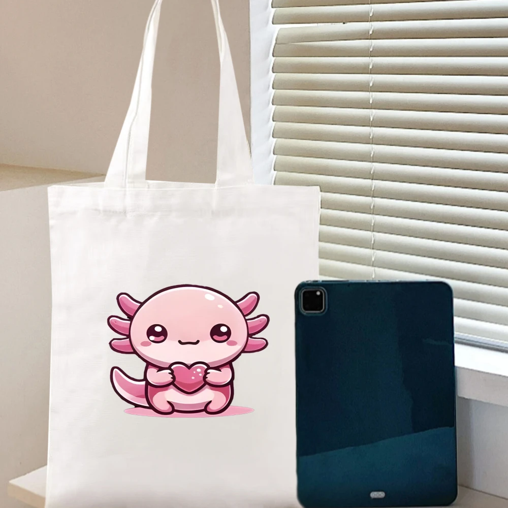 

Симпатичная женская большая сумка с принтом аксолотля, парусиновая сумка с фиксированным плечевым ремнем, модная спортивная сумка для школы и покупок