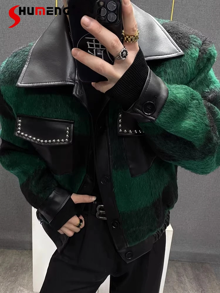 

Мужские осенне-зимние новые куртки 2024, мужские утепленные куртки из искусственной кожи с лацканами, маленькие ароматные куртки, мужские свободные модные пальто