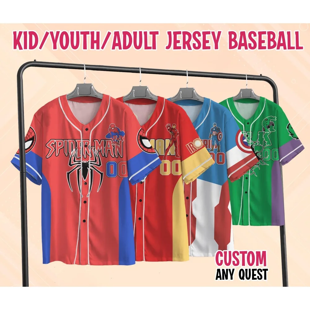 

Custom Disney 2025 The Avengers Baseball Jersey Collection Superheroes Kid Youth Adult Baseball Team Avenger Hawaiian Shirt