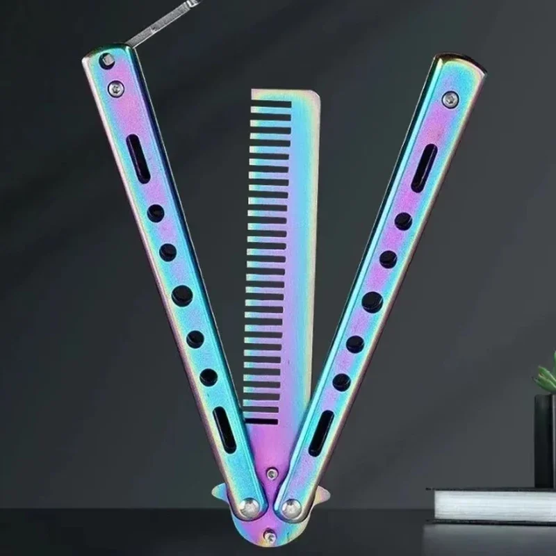 Stainless Steel Butterfly Knife Comb Foldable 1PCS for Beard Moustache Brushing Salon Hairdressing Styling Tool