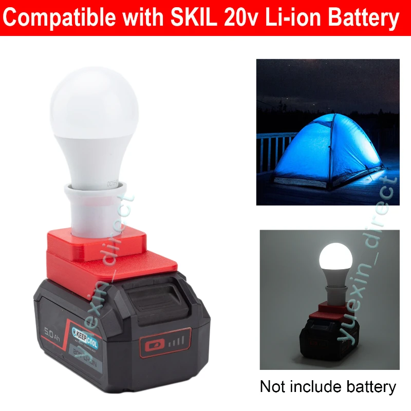 หลอดไฟ LED ทำงานด้วย E27สำหรับ skil 20V Li-ion ใช้พลังงานแบตเตอรี่แบบพกพาโคมไฟฉุกเฉินไร้สายในร่มและกลางแจ้ง