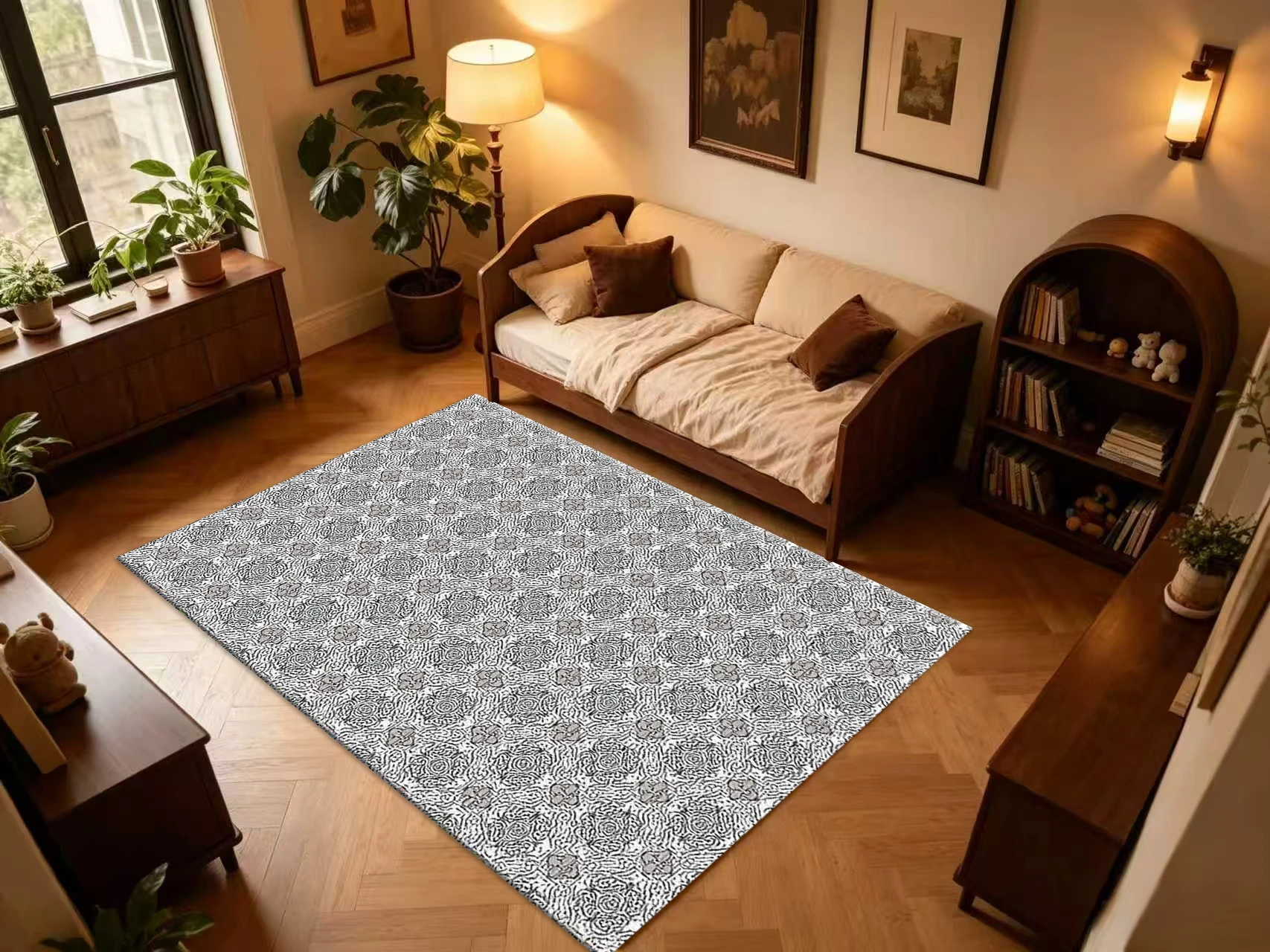 Vintage Ethnic Texture Carpet Flooring Geometric Swirl Pattern Floor Rug Indoor Home Office Decor Mat