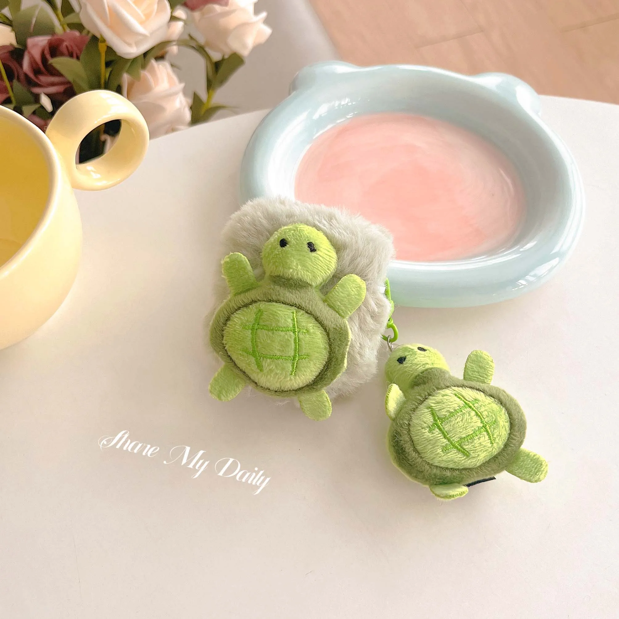 Cartoon green plush turtle headset case for apple airpods pro2nd pro 3 1 2 cute pendant hair protector fundas charging box