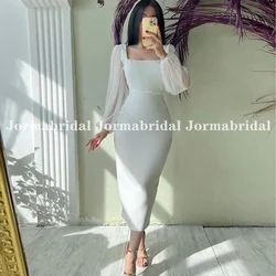 Customized Short Wedding Dress with Long Tulle Sleeves Square Neck Tea Length Mermaid Bridal Gowns Crepe Israel Bride Dress 2025