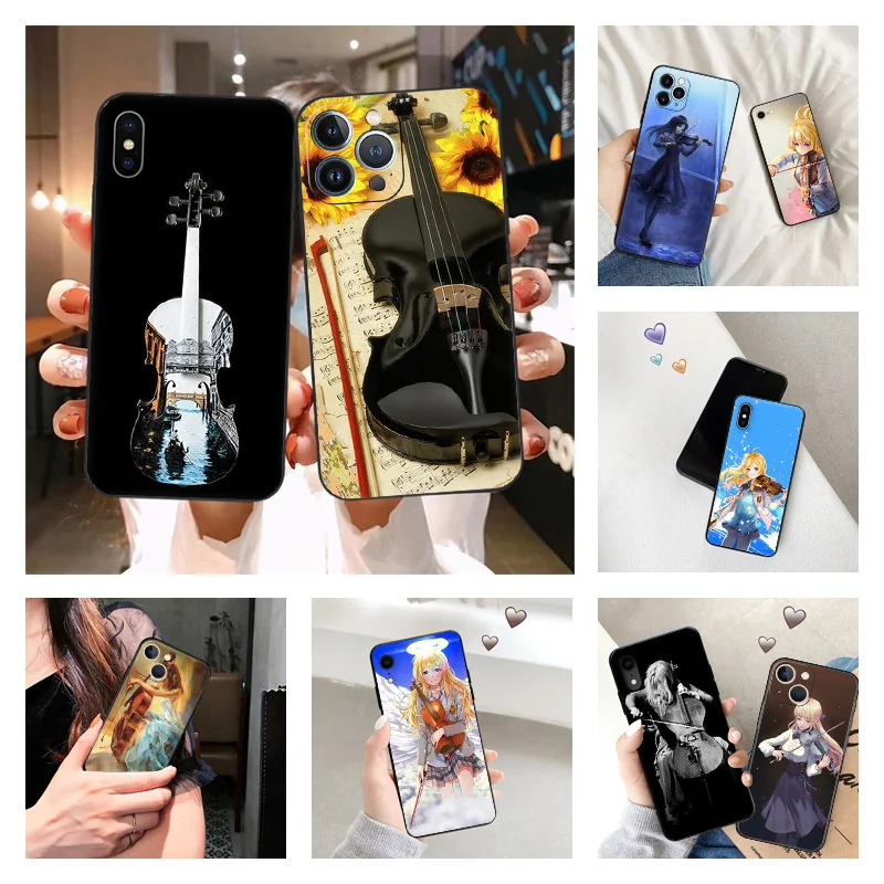 Phone Case for iPhone 16ProMax 14 13 15 Pro Max 12 11 XR SE 7 8 16 Plus Fashion Cello Violin Girl Soft Black Silicone Cover