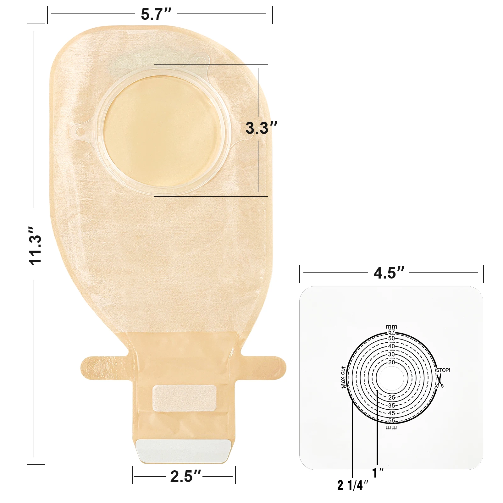 57mm 15 adet çanta + 6 adet bariyerler Ostomy malzemeleri Colostomy çanta Hoop ile iki parça Drainable torbalar ve bak Ileostomy Stoma bakım