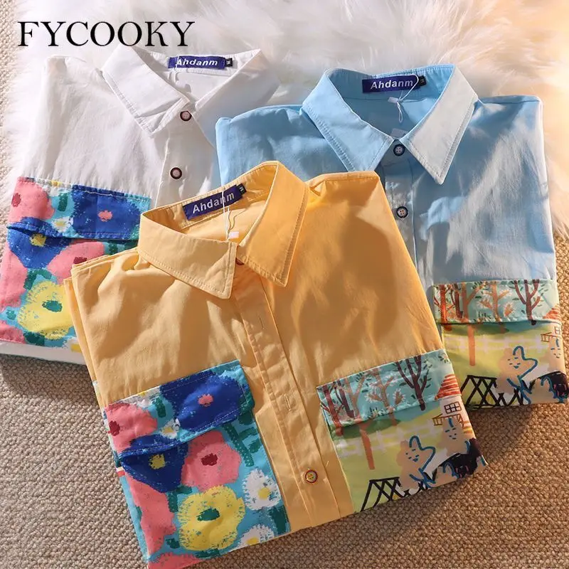 

New Oil Painting Shirts for Men and Women Casual Japanese Style Couple's Shirts Man