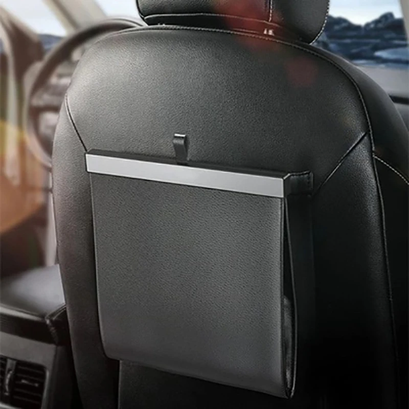 

The car trash can can be folded with large capacity, the car backseat trash can is waterproof to store suspended car supplies.