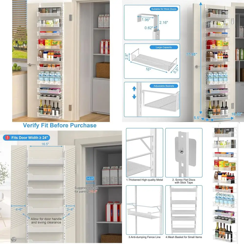 

10-уровневый регулируемый дверной органайзер для хранения, белый, для кухонной кладовой и полки для специй