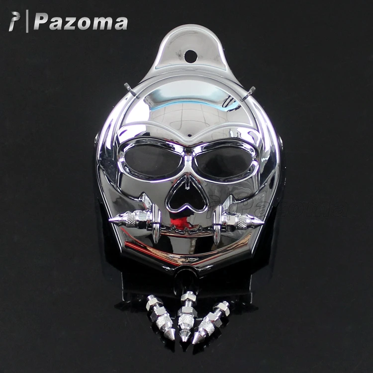 Plastic Chrome Motorcycle Skull Horn Cover for Harley 1992-2017 Models with Stock Cowbell & Waterfall Horn Cover