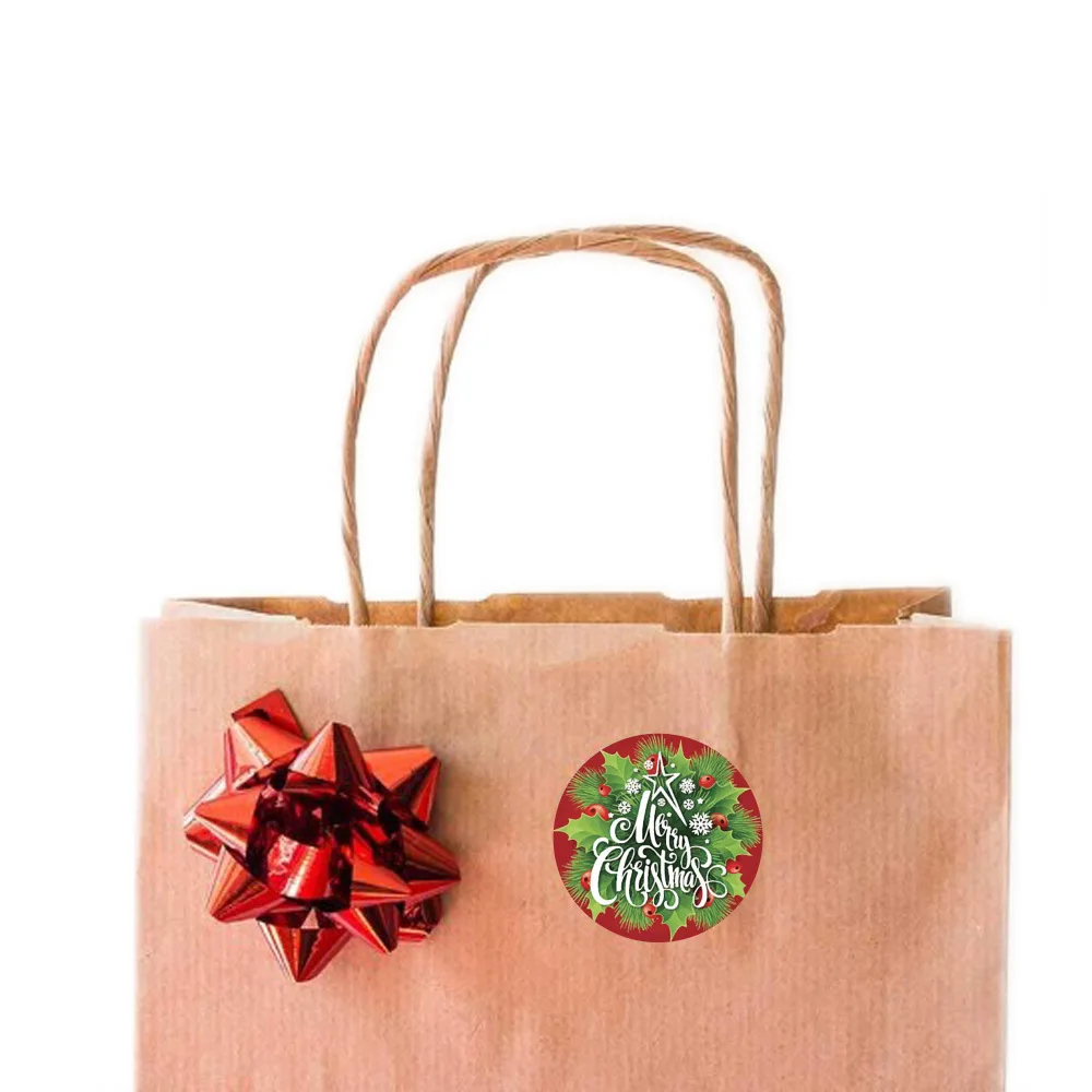 Christmas Gift Box 100/500Pcs Round Labels Christmas Sticker Candy Bag Flower Gift Box Cake Boxes Packaging New Year Stickers