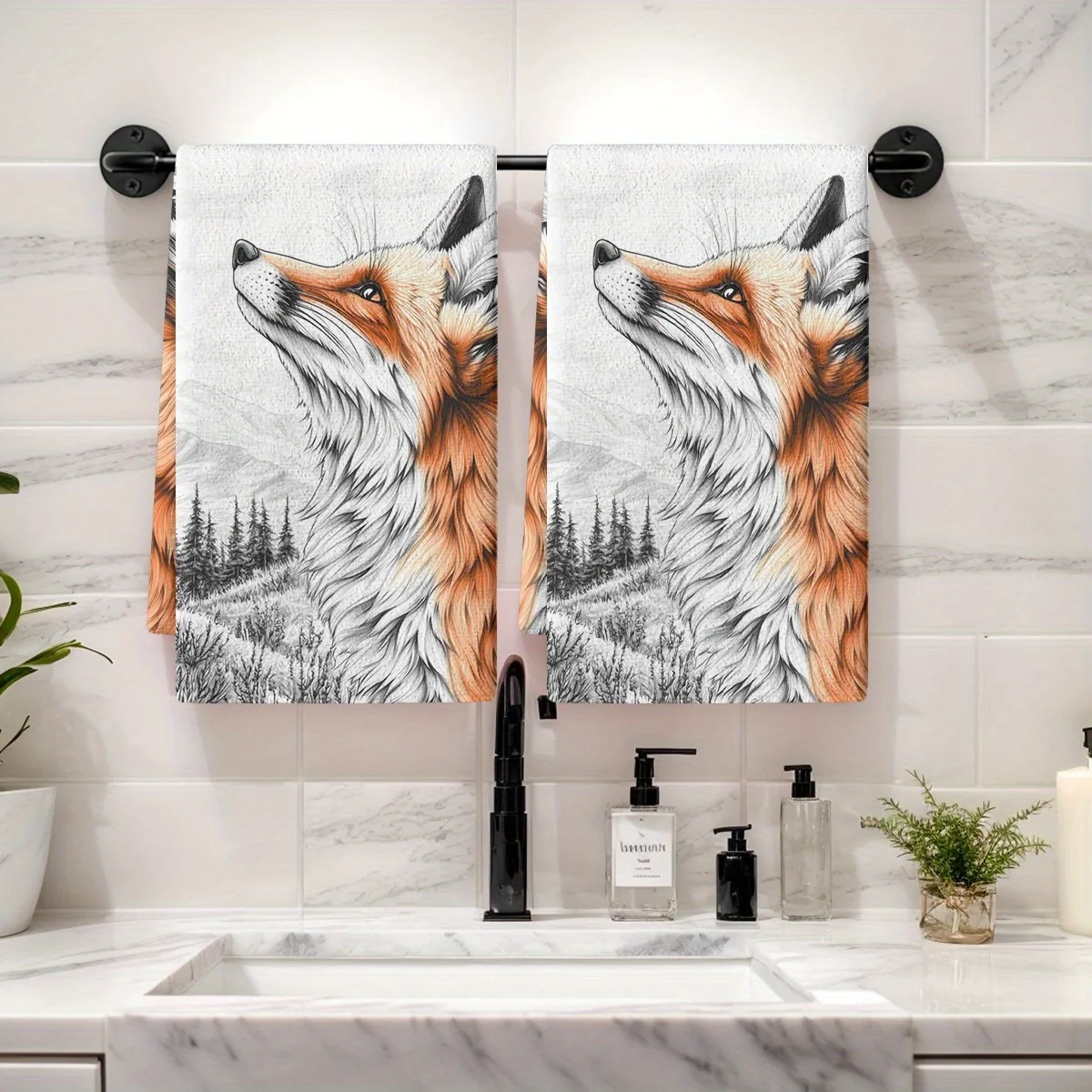 

2PCS Kitchen Dish Towel Fox Fur Artistic Wildlife Print Dish Cloths Holiday Decor Dry Cloth For Kitchen & Home Cleaning Cloths