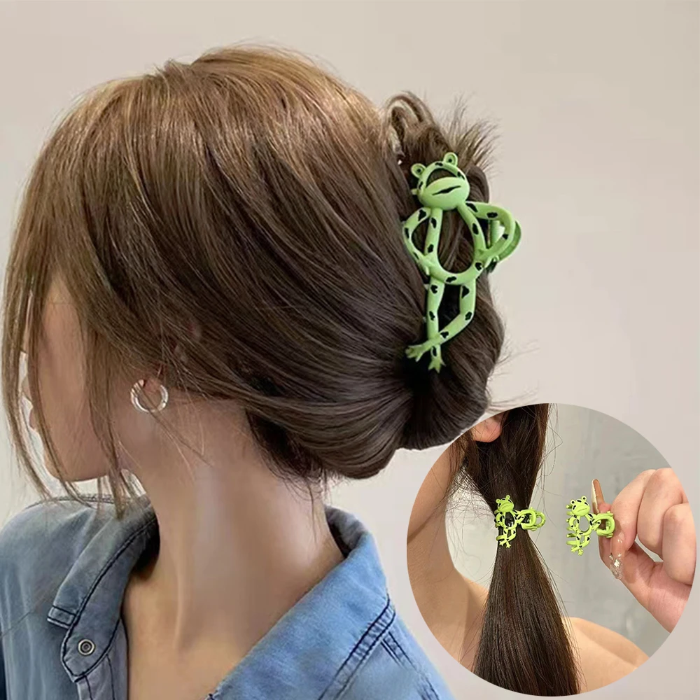 Alloy Cartoon Sapo Cabelo Garra Clipe, Cute Green Hairpin, presilhas, Ponytail Clips, Shark Hair Acessórios para Mulheres e Meninas, Frete Grátis