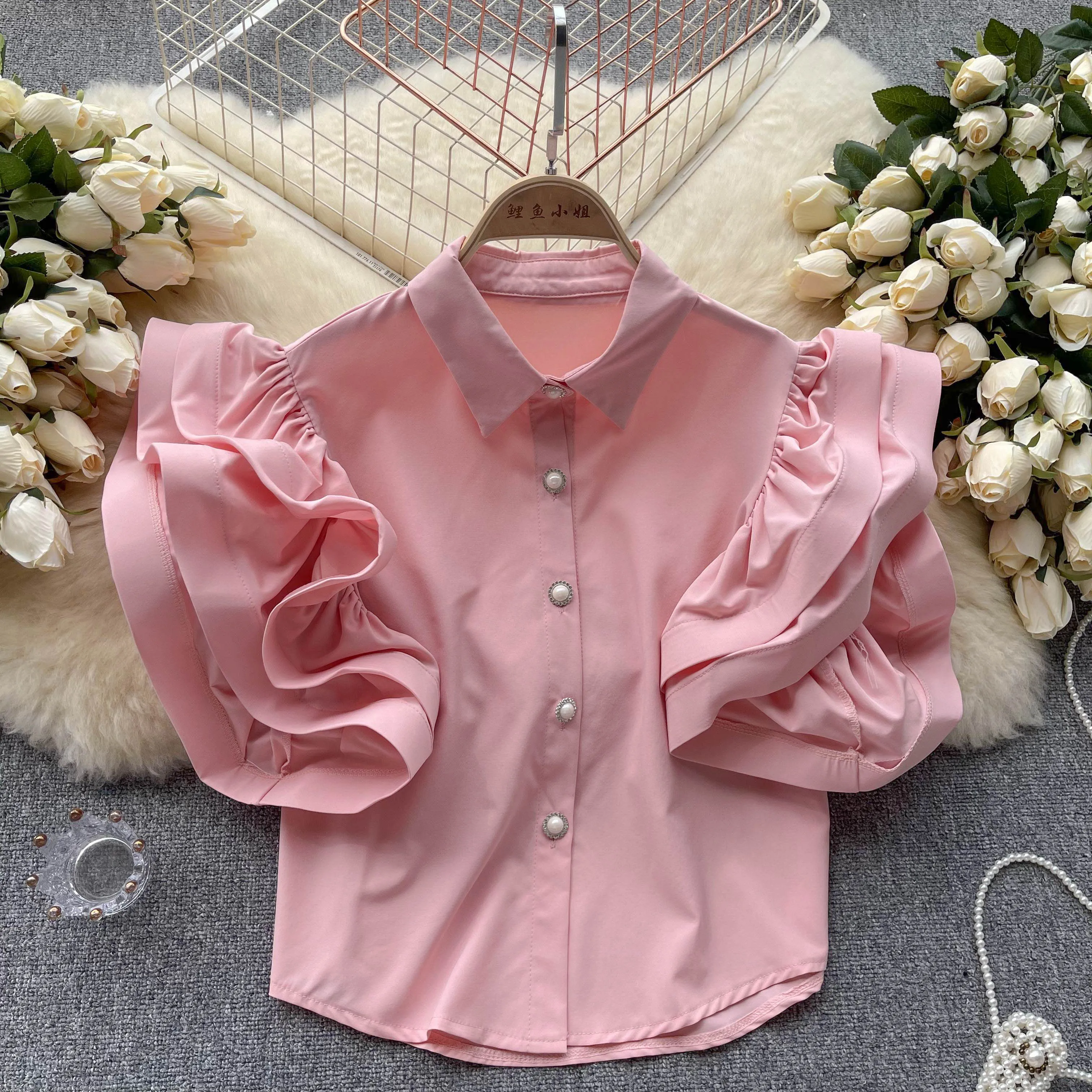 Elegant Sleeveless Butterfly Sleeve Blouse Chic Vintage Fashion Crop Top Women Spring/Summer Shirts Clothing