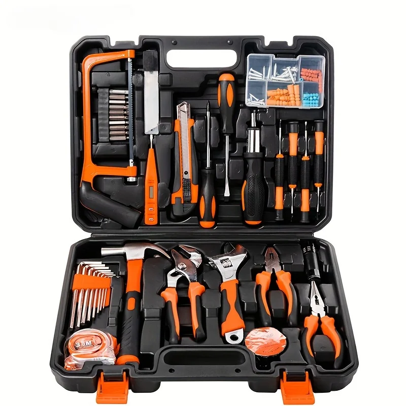 102pcs Complete Hand Tool Kit for Home and Auto Repair - Durable Metal Tools with Convenient Plastic Storage Case