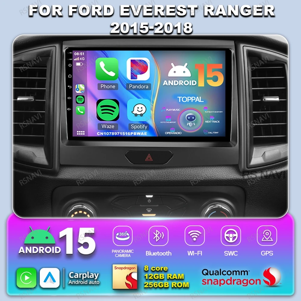 

Car Radio Android 14 For Ford Everest Ranger 2015-2018 Snapdragon WIFI+4G DSP 8 Core Viedo Player Navigation Qualcomm 9/10 Inch