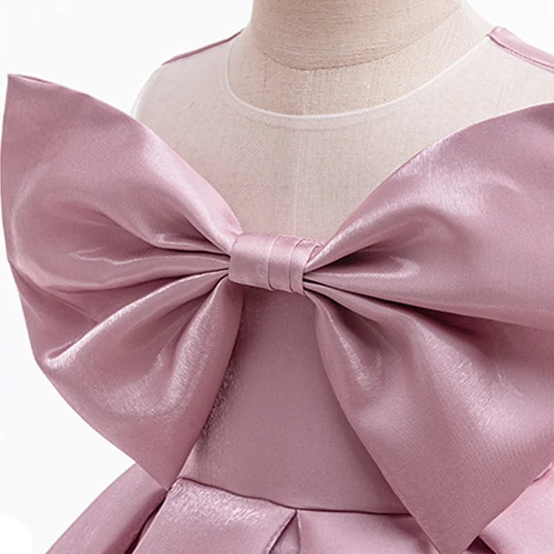 فستان الأميرة للأطفال الصغار في السنة الأولى بدون أكمام بفيونكة كبيرة للفتيات المعمودية والولائم الرسمية وأعياد الميلاد والحفلات الراقصة ملابس يومية