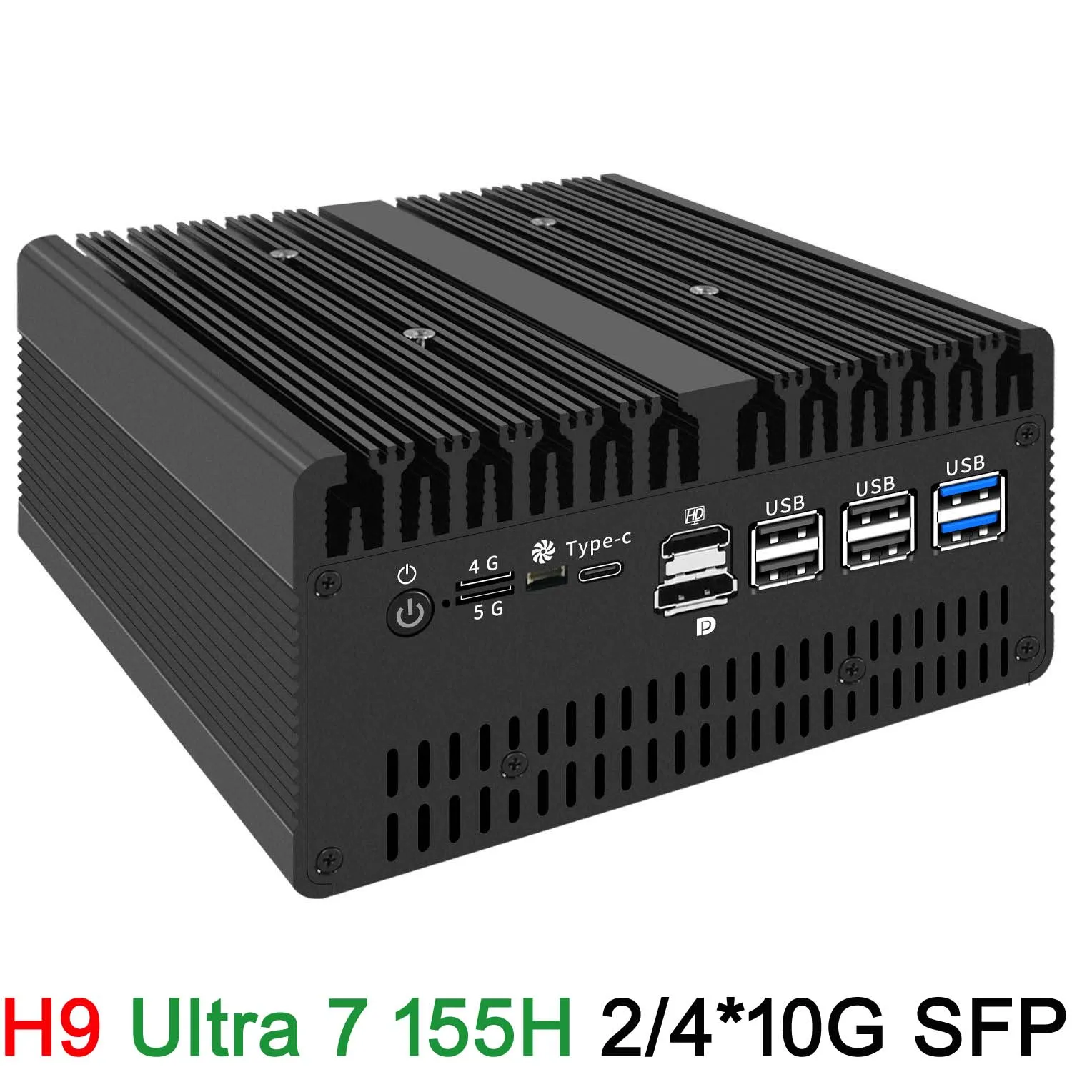 Partaker Firewall Mini-PC der 14. Generation Ultra 7 155H 6x2,5G LAN 4x 2x10G SFP Intel vPro Thunderbolt 4 2xNVMe Proxmox Home Server